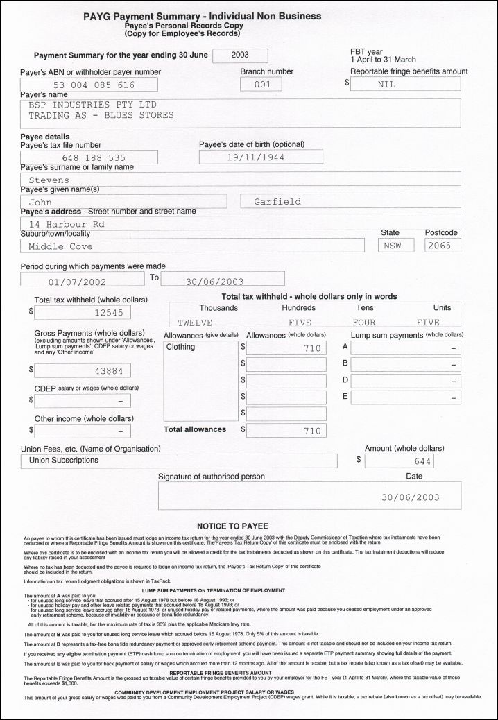 PAYG Payment Summary